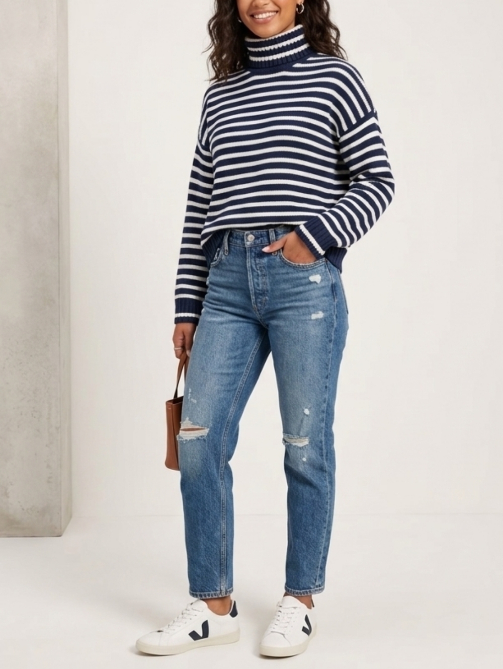 Abercombie & Fitch Womens Stripe  Turtleneck Fisherman Coastal Sweater    251